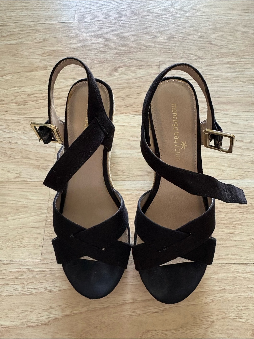 Montego Bay Club Black Suede Crisscross Slingback Heels